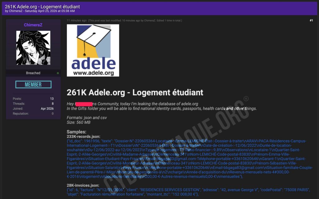 Adele.org cyberattaque