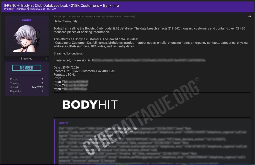 Bodyhit cyberattaque