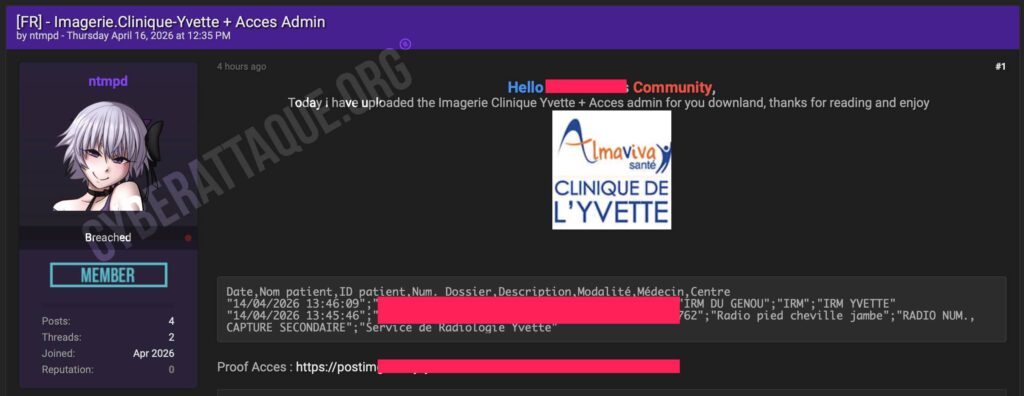 cyberattaque clinique Yvette