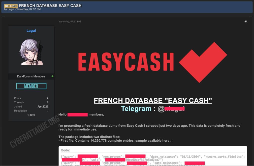 Easy Cash cyberattaque