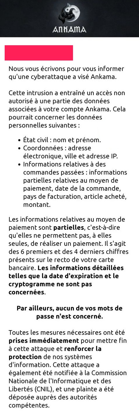 Ankama cyberattaque email