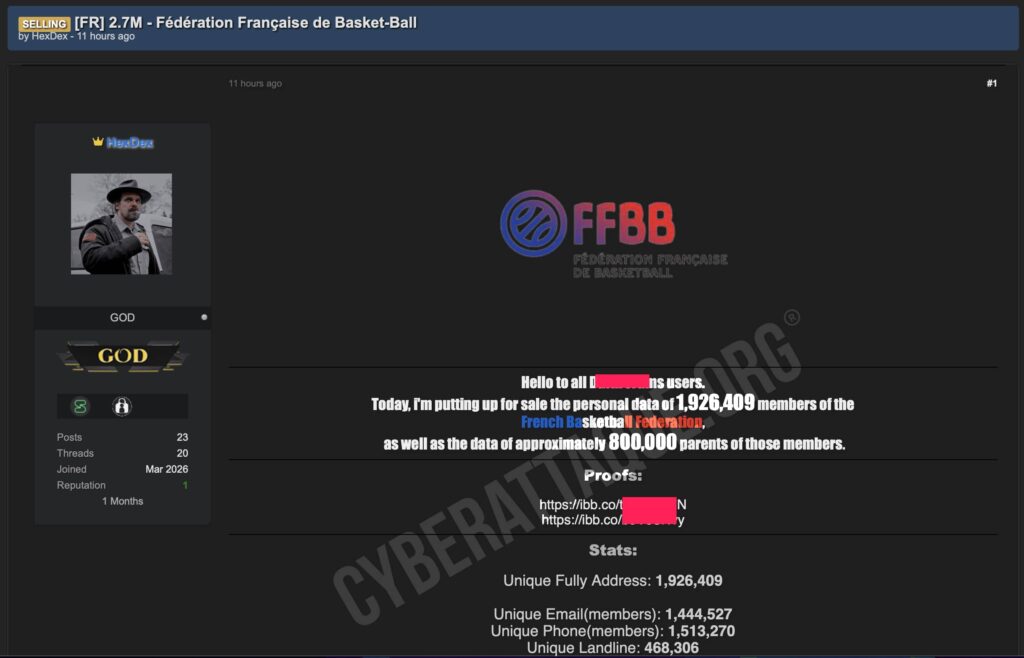 Fédération Française de Basketball (FFBB) fuite de données