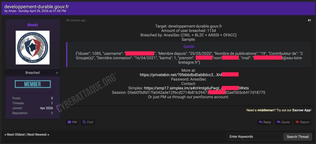 Ministère de la Transition écologique cyberattaque