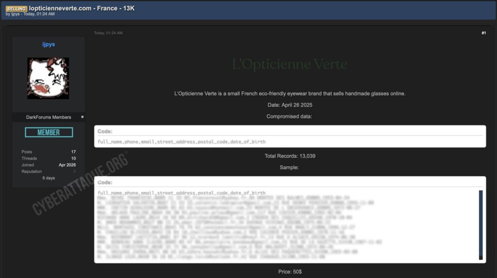 L’Opticienne Verte cyberattaque