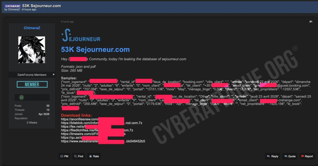 Sejourneur cyberattaque