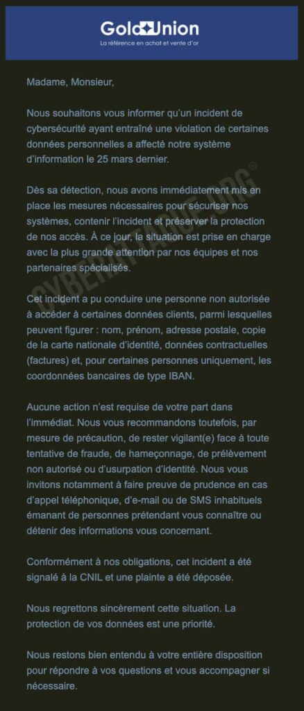 source cyberattaque gold union
