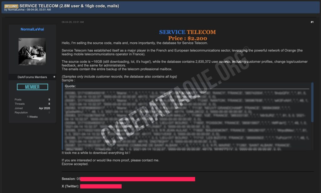 DB Telecom Service Telecom Cyberattaque