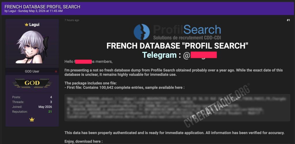 ProfilSearch cyberattaque