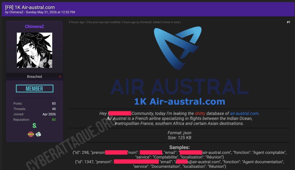 Air Austral cyberattaque