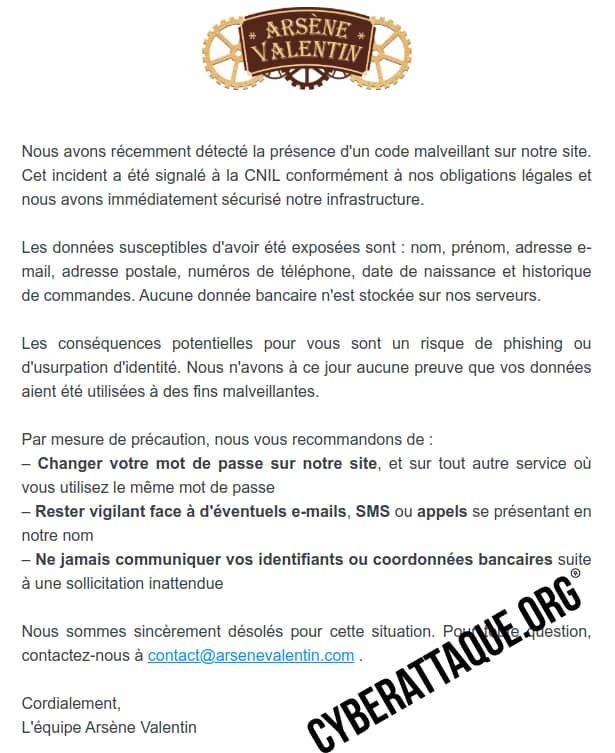 Arsène Valentin Cyberattaque