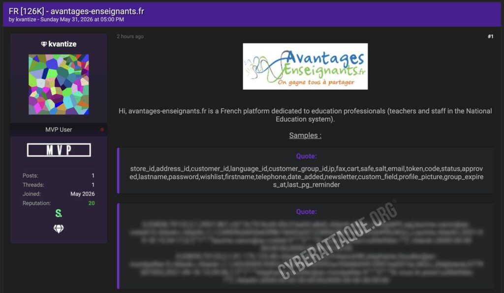 Avantages Enseignants cyberattaque