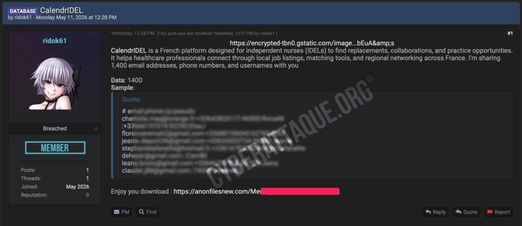 CalendrIDEL cyberattaque