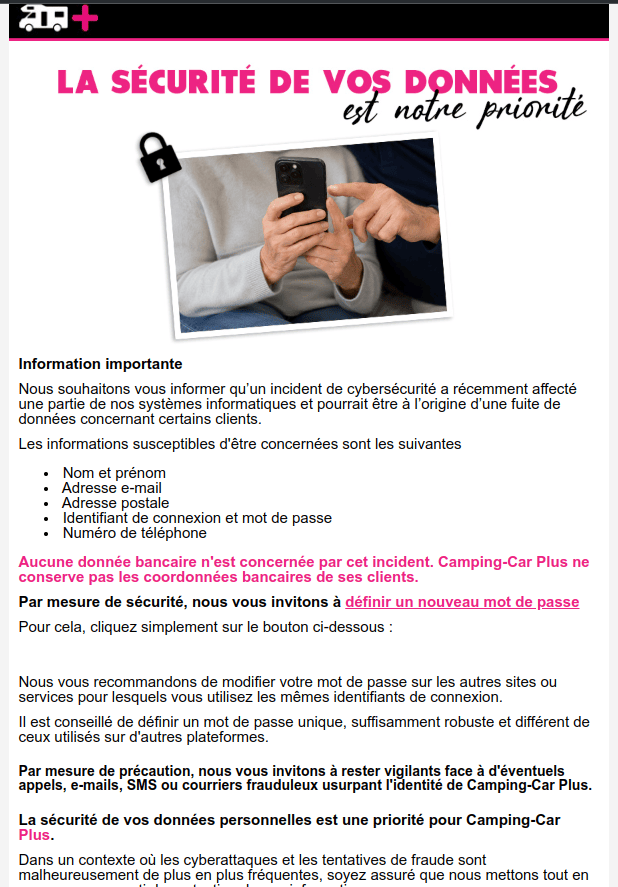Camping-Car Plus cyberattaque