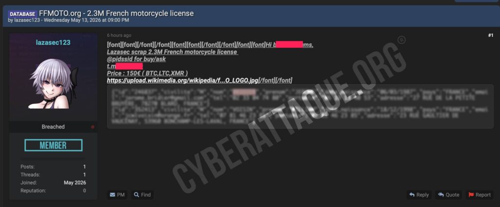 ffmoto cyberataque