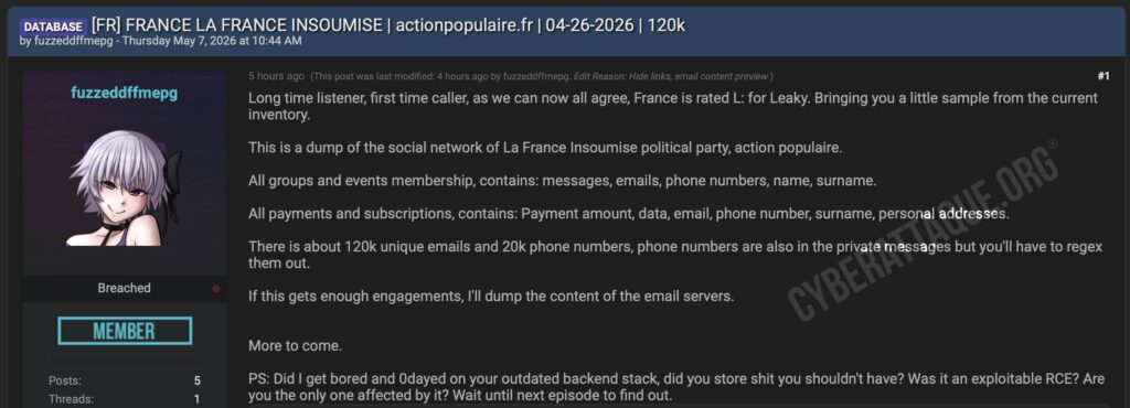 France insoumise cyberattaque