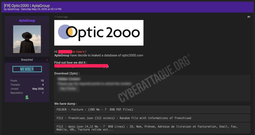 Optic 2000 cyberattaque