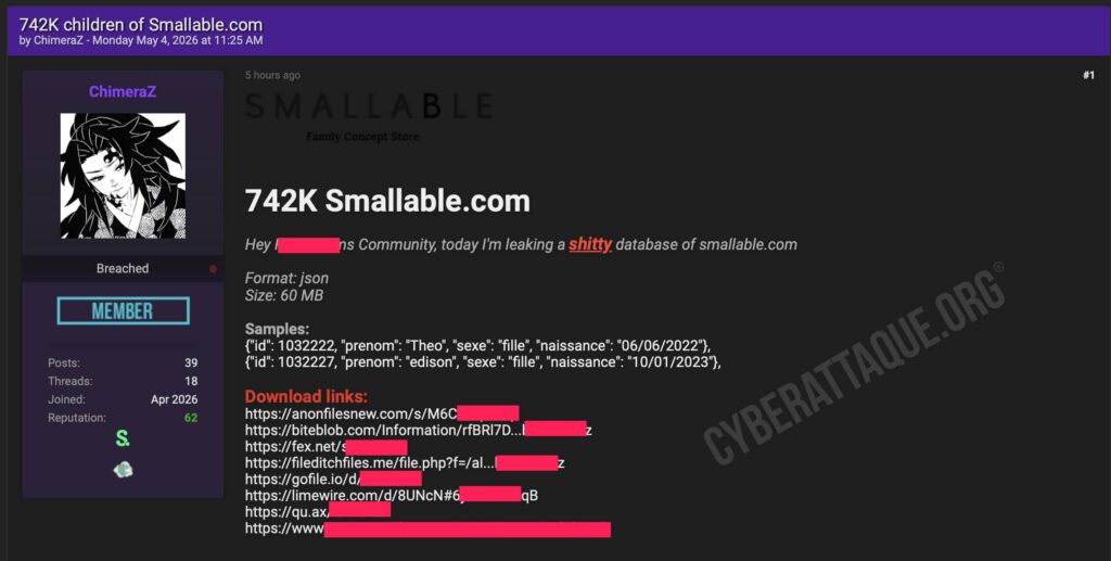 Smallable cyberattaque
