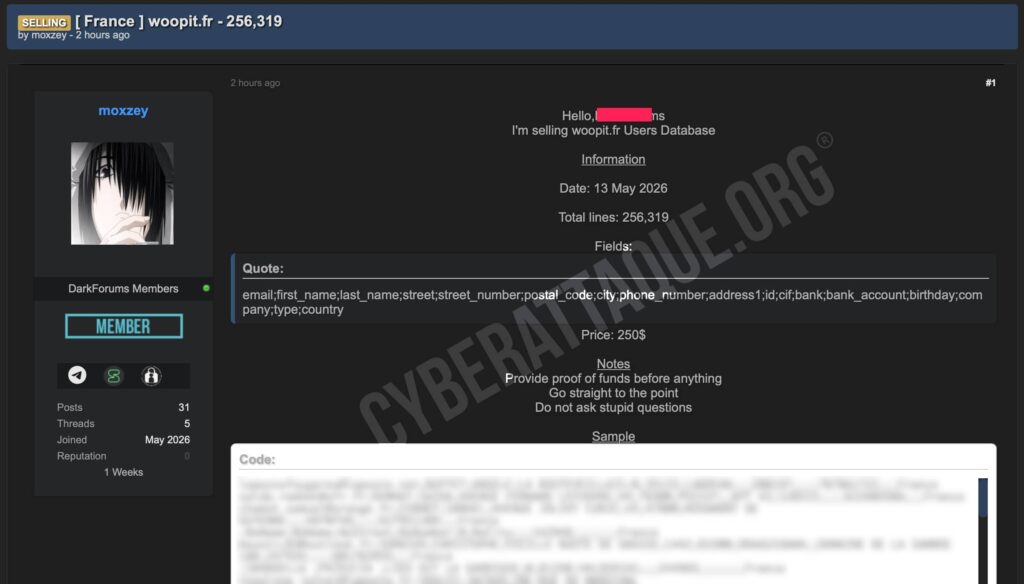 Woop cyberattaque