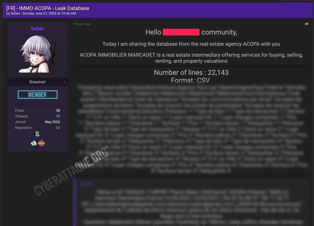 ACOPA Immobilier cyberattaque