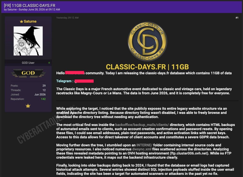 Classic Days cyberattaque