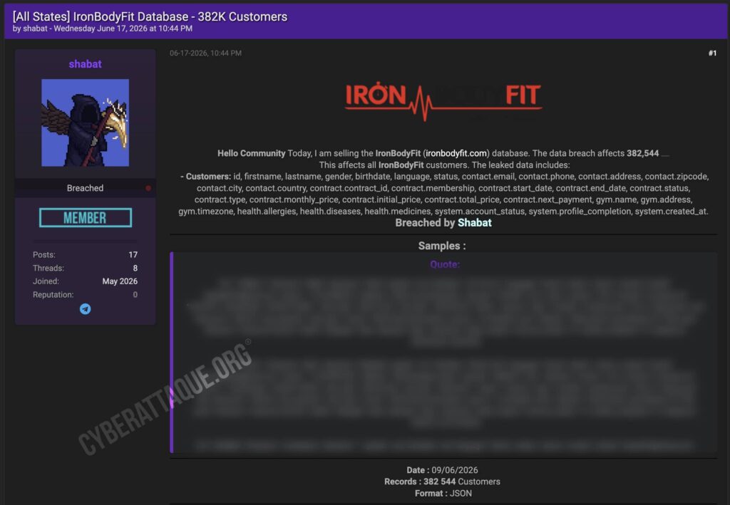 Iron Bodyfit cyberattaque