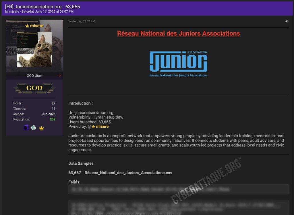 Junior Association cyberattaque