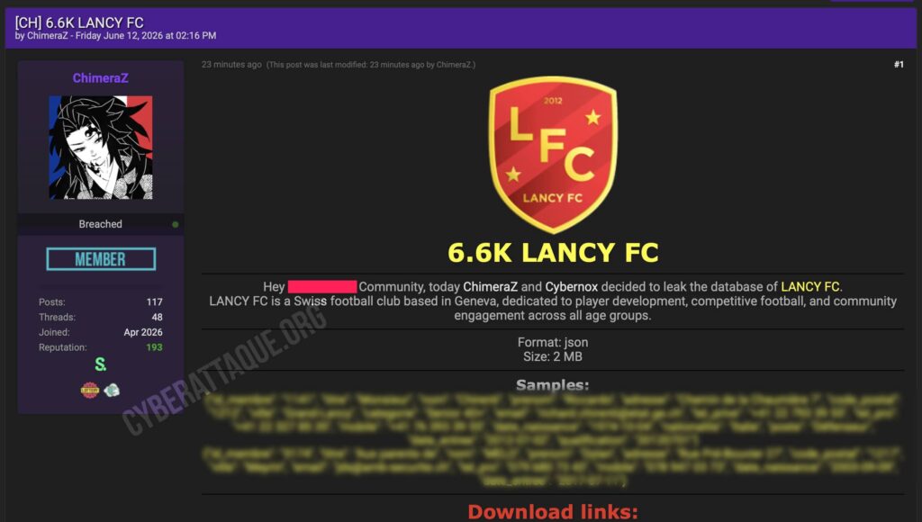 Lancy FC cyberattaque