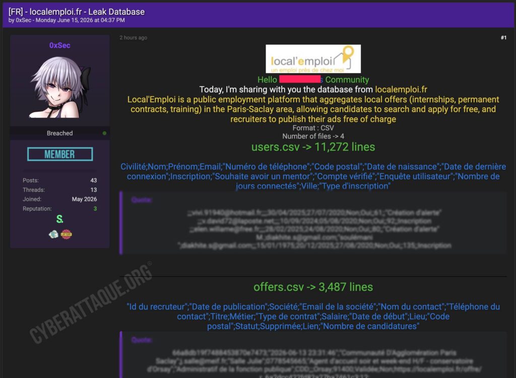 Local’emploi cyberattaque
