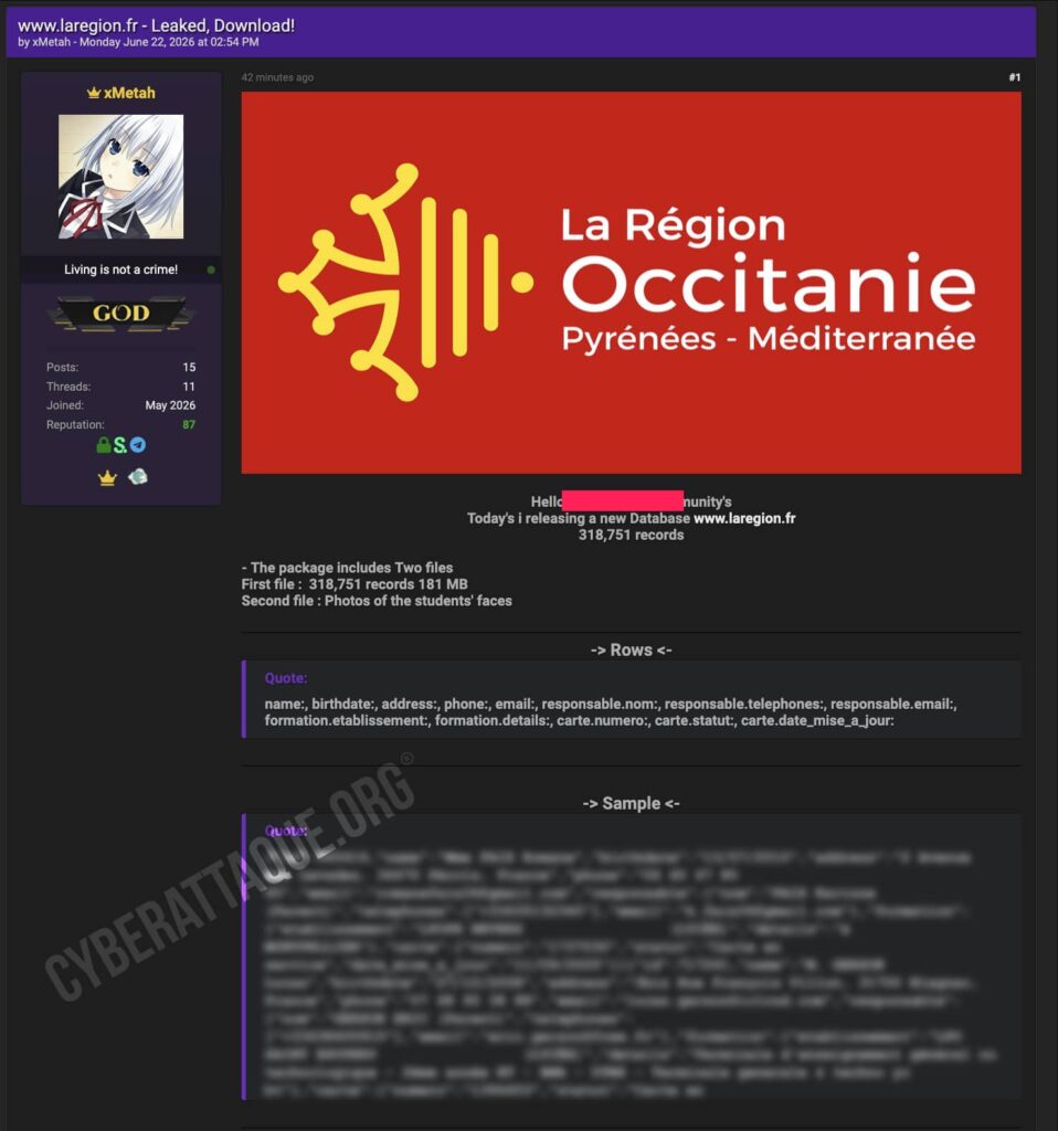 Région Occitanie cyberattaque