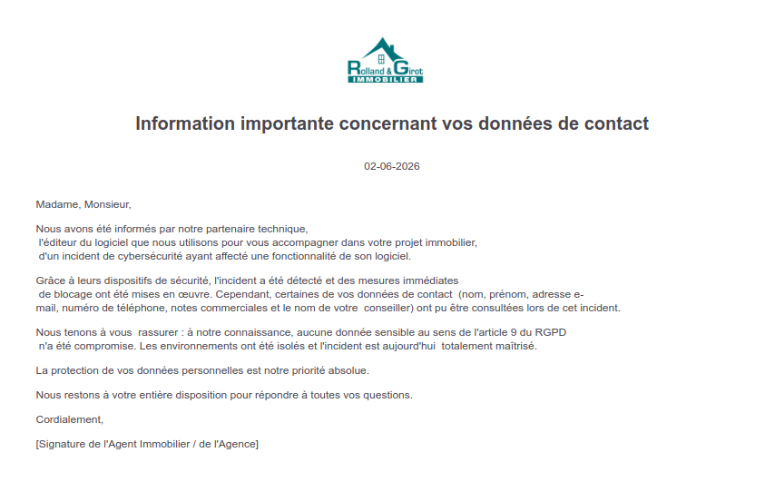 Rolland & Girot Immobilier cyberattaque