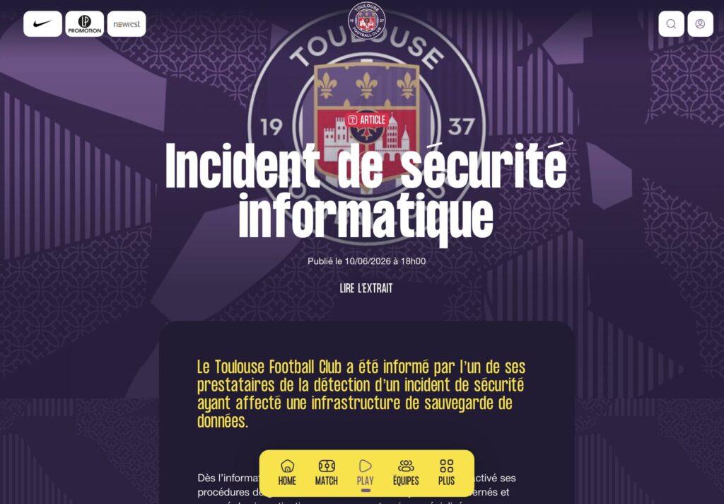 Toulouse FC cyberattaque