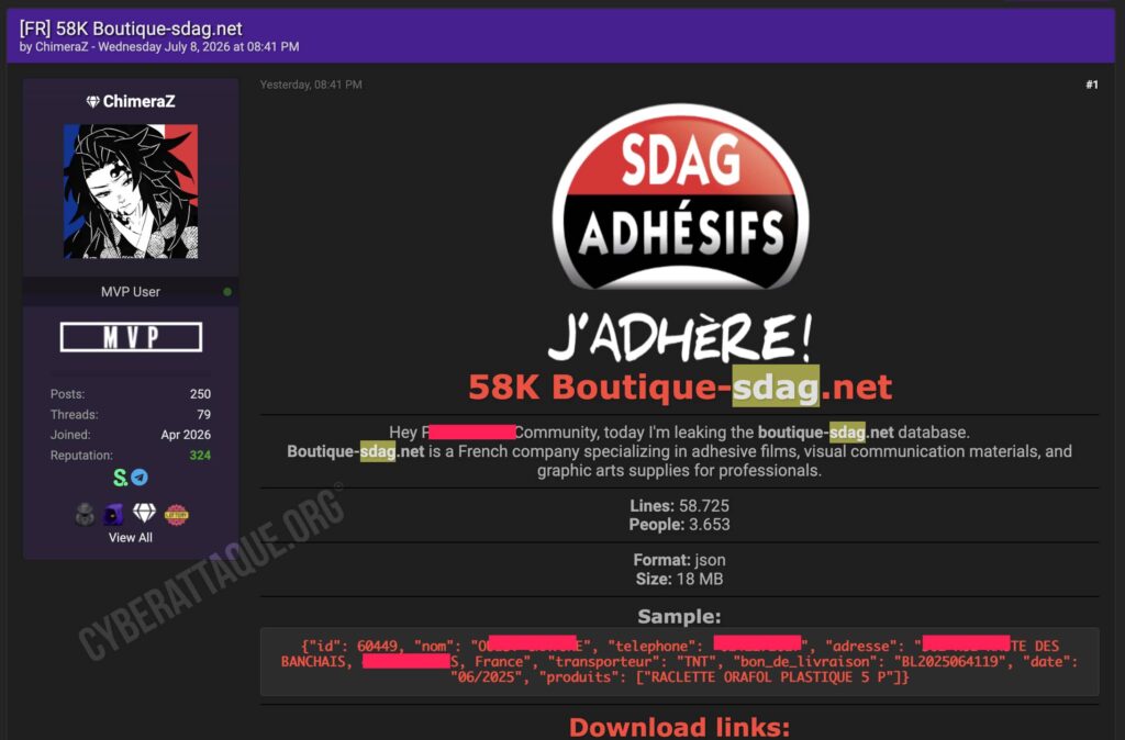 SDAG Adhésifs cyberattaque