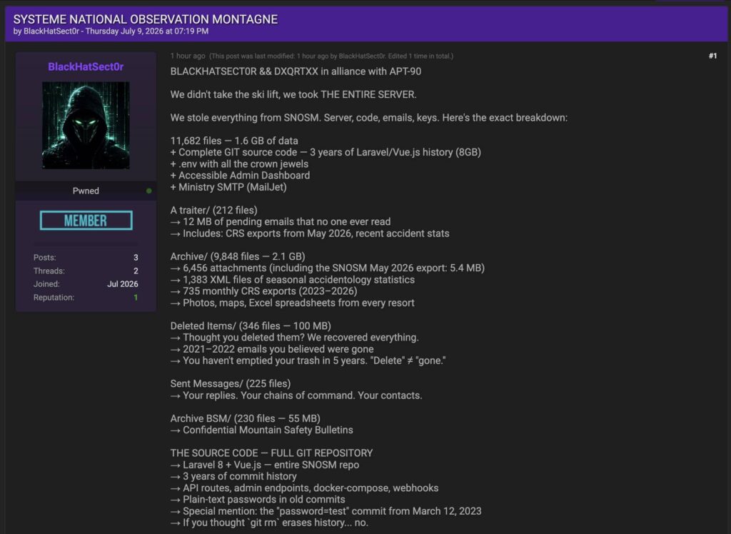 SNOSM cyberattaque