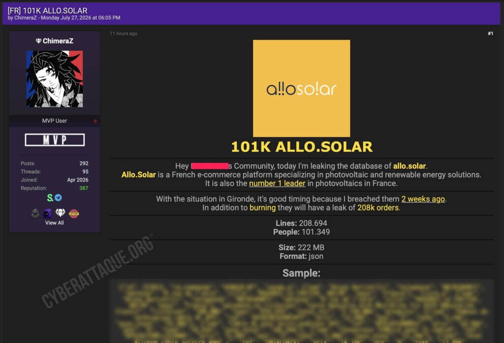 Allo Solar cyberattaque