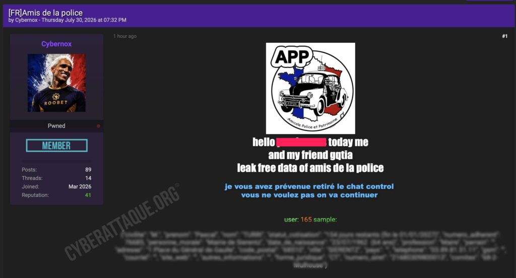 Amis de la Police cyberattaque