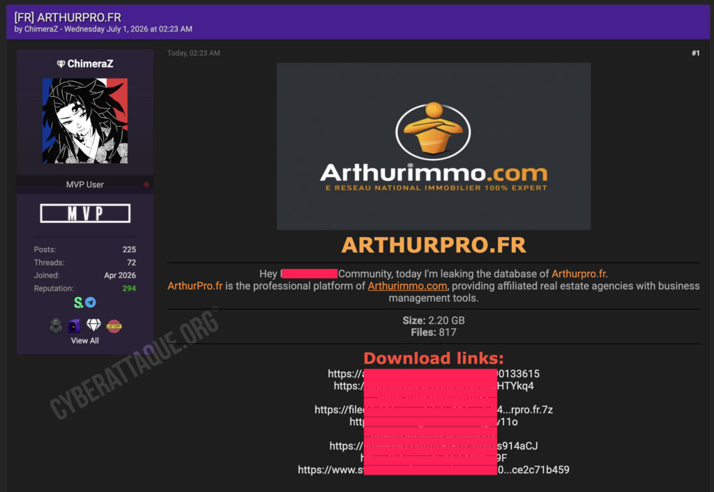 arthurimmo cyberattaque