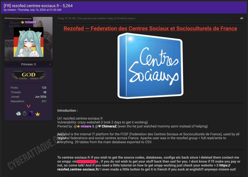 Centres sociaux cyberattaque