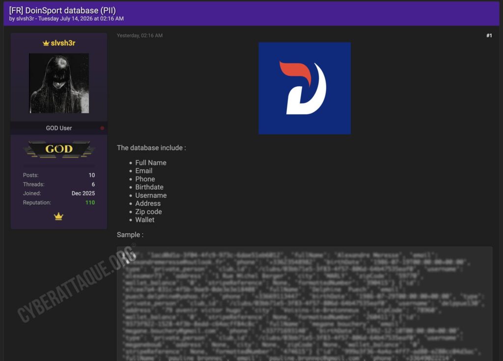 DoinSport cyberattaque