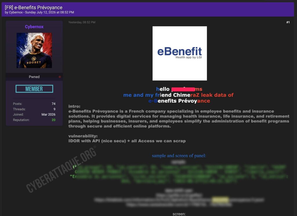 e-Benefits Prévoyance cyberattaque