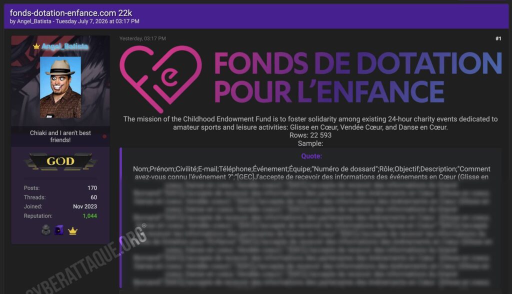 Fonds de Dotation pour l’Enfance cyberattaque