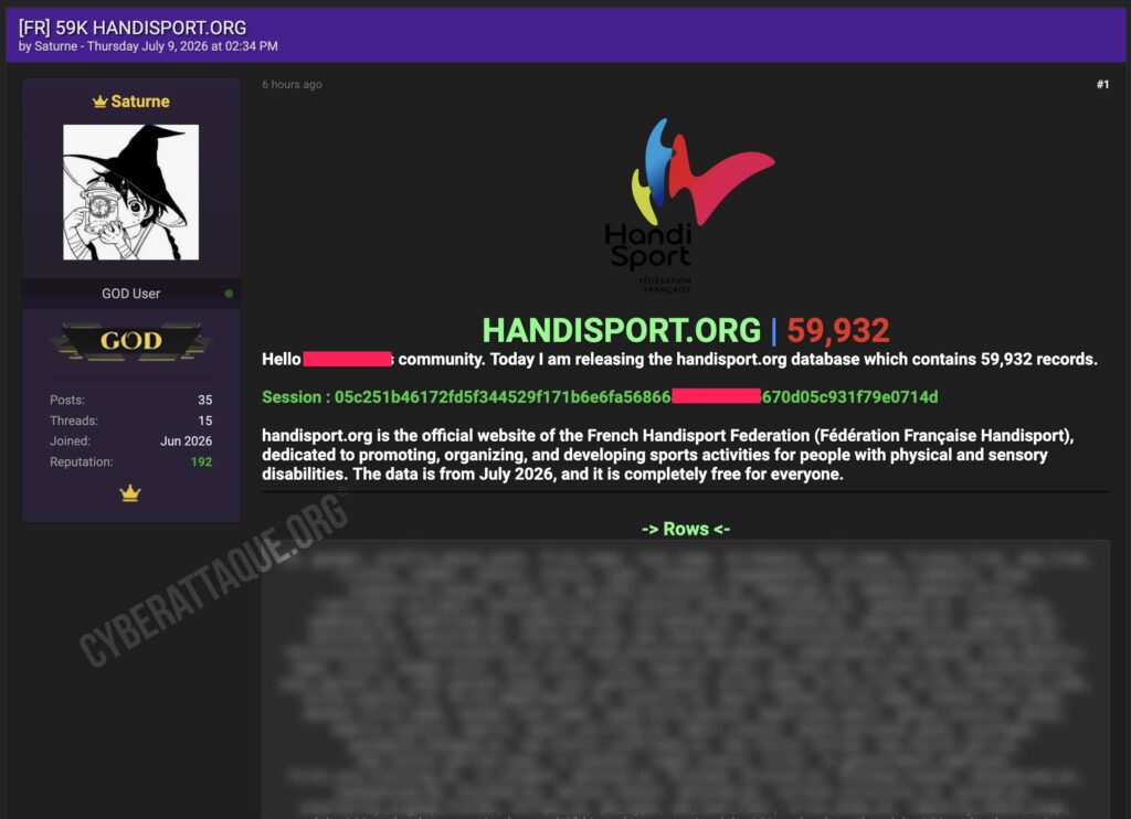Fédération Française Handisport cyberattaque