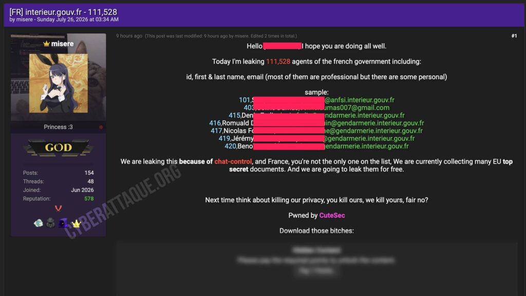 gendarmerie intérieur cyberattaque