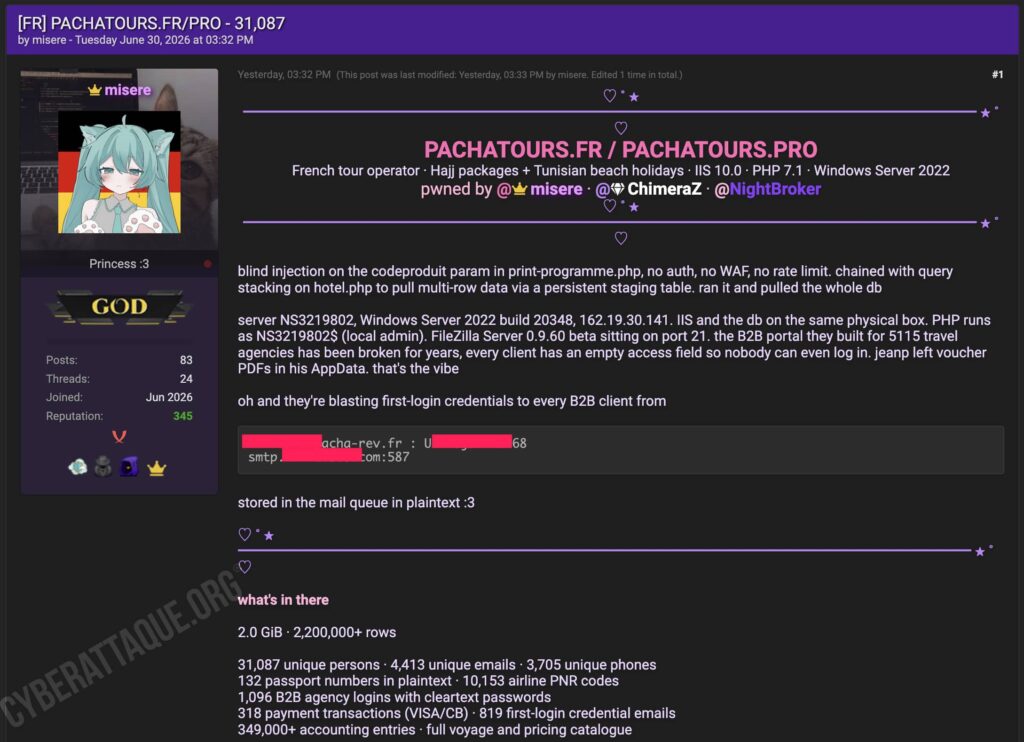 Pacha Tours cyberattaque