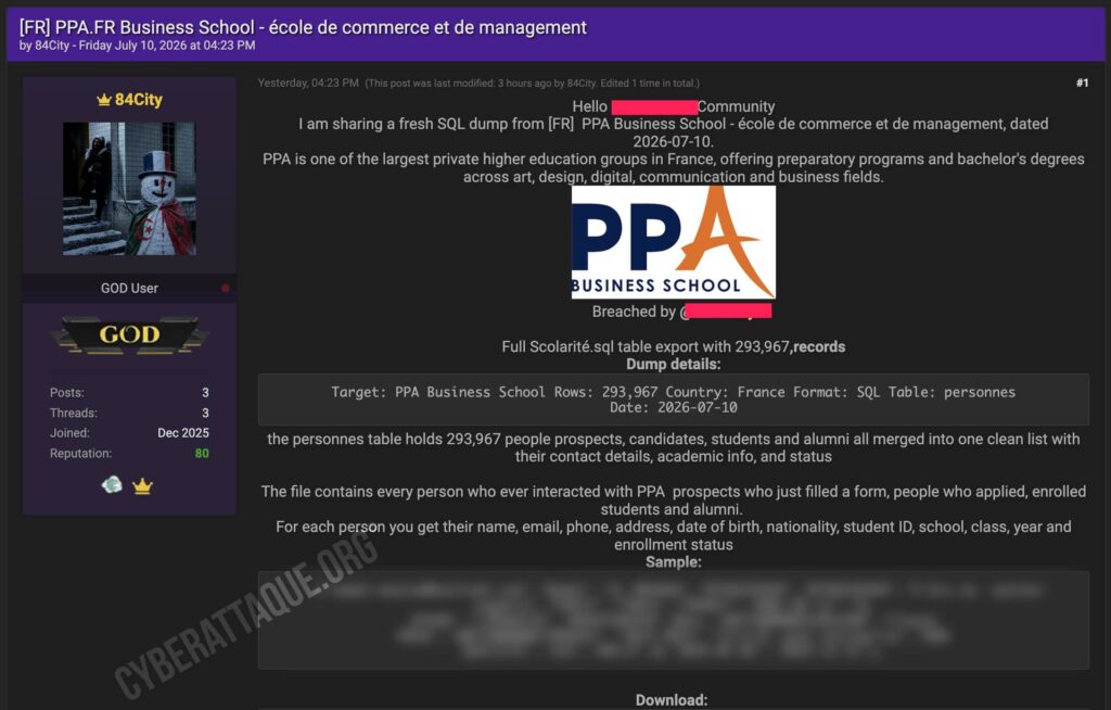 PPA Business School cyberattaque