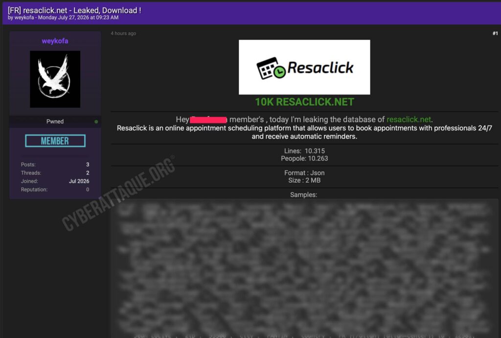 ResaClick cyberattaque