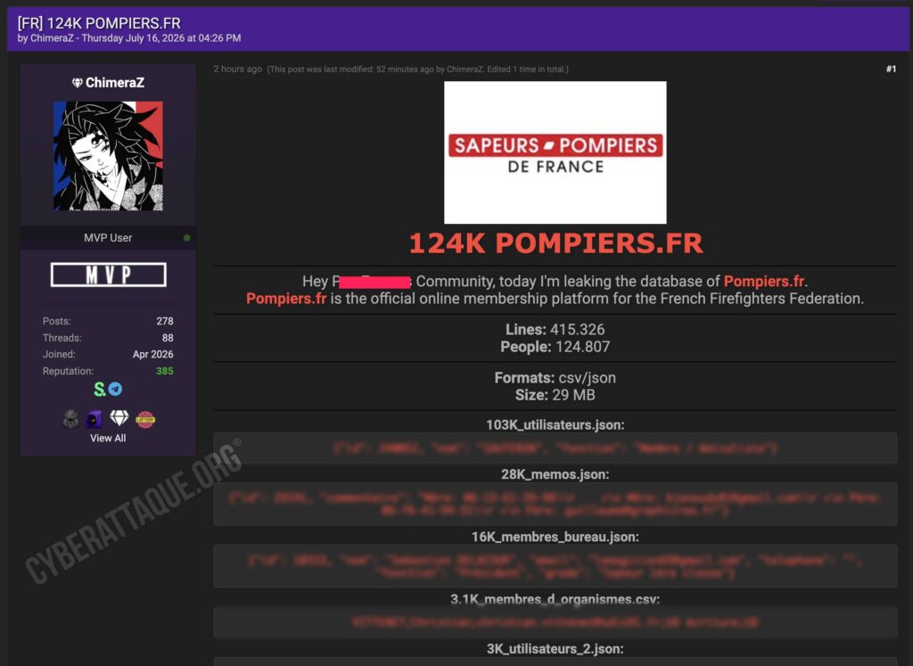Sapeurs pompiers cyberattaque
