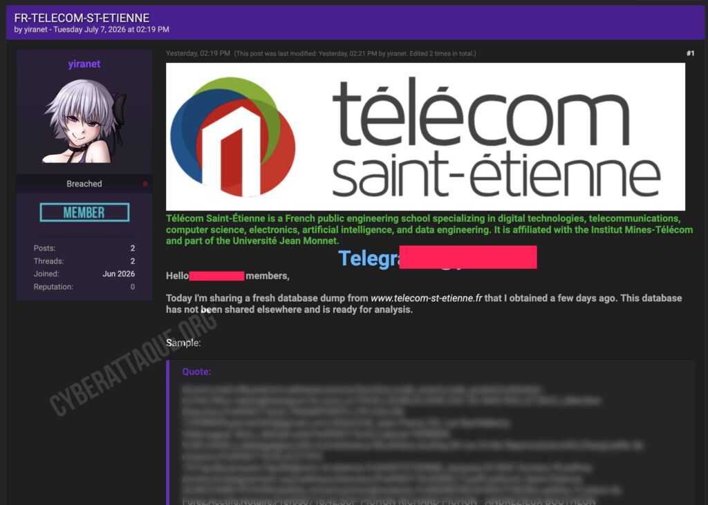 Télécom Saint-Étienne cyberattaque