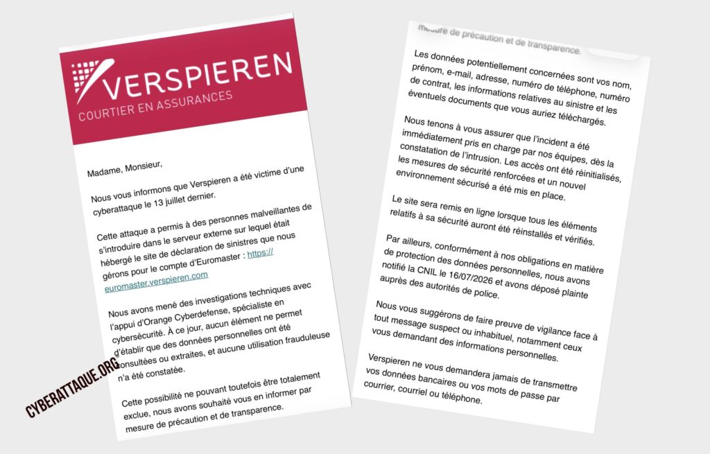 Verspieren cyberattaque