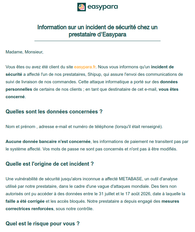 Easypara cyberattaque