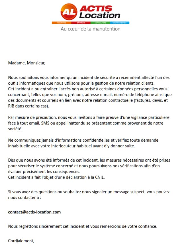 actis location cyberattaque